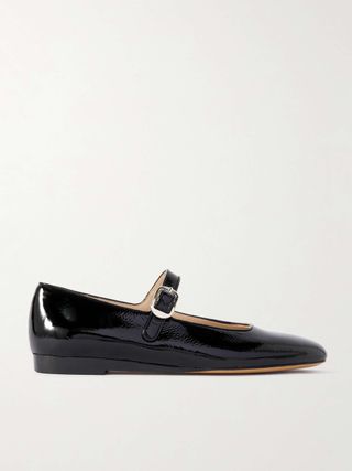 Crinkled Patent-Leather Mary Jane Ballet Flats