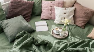 Green and pastel coloured bedding