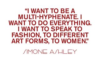 A pull quote from the Simone Ashley March cover story that says, "I want to be a multi-hyphenate. I want to do everything. I want to speak to fashion, to different art forms, to women."