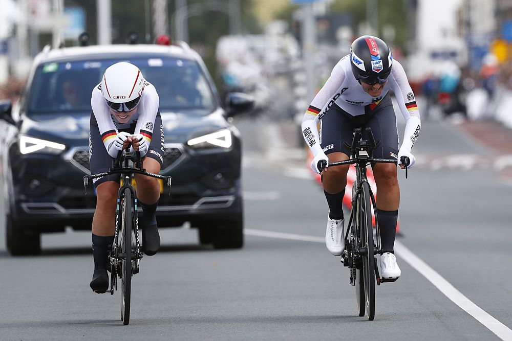 Germany finishing the inaugural Mixed Relay TTT at the European Championships