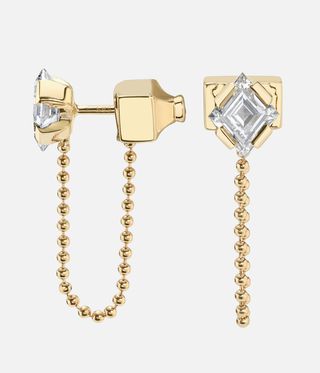 Vrai gold and diamond earrings with small dangling gold chain