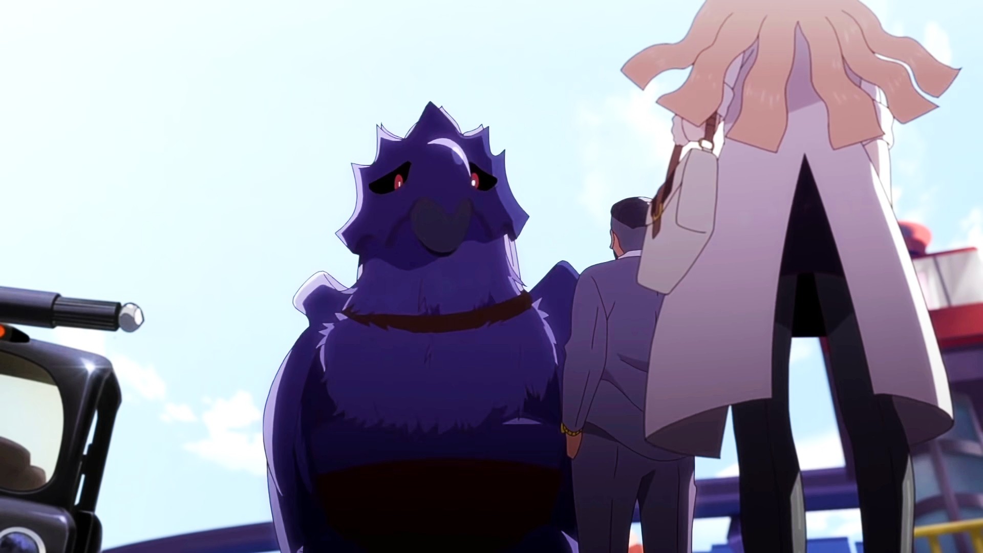 A stressed Corviknight looks upon a Pokemon character