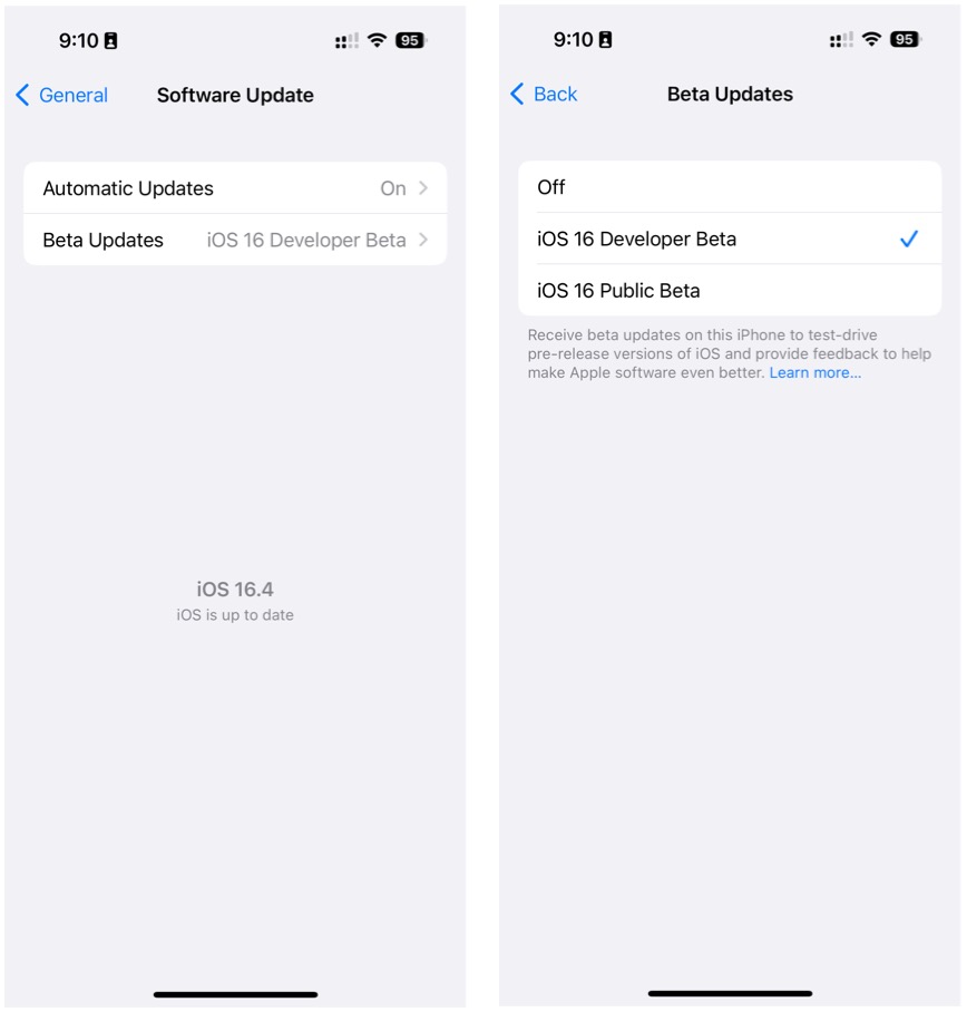 iOS 16.4 pengaturan Pembaruan Perangkat Lunak baru