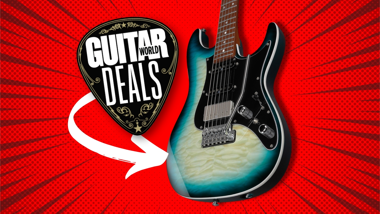 An Ibanez Premium AZ24P1QM electric guitar on a red background