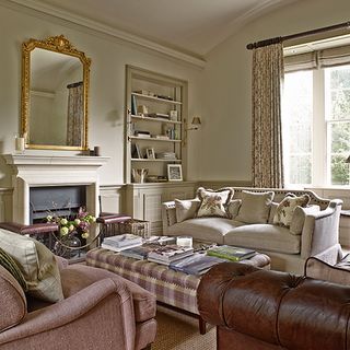 living drawing room with bespoke tartan ottoman