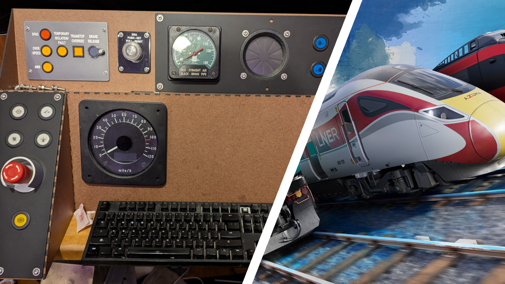 Christopher Mitchell's build next to trains rushing past, including an LNER that'll use the real version.