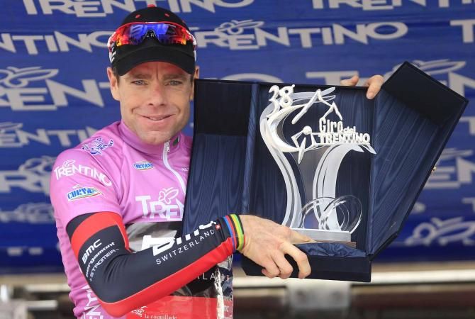 Cadel Evans (BMC) with the spoils of the 2014 Giro del Trentino.