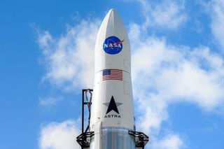 An Astra rocket stands poised to launch the ELaNa 41 mission from Cape Canaveral Space Force Station in Florida. Liftoff is scheduled for Feb. 5, 2022.