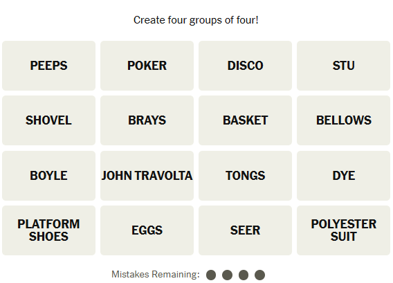 The New York Times Connections puzzle on February 19, 2026