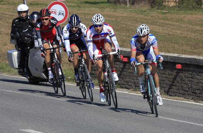 The four man breakaway: Giario Ermeti, Maxim Belkov, Aleksejs Saramotins and Michael Schaer