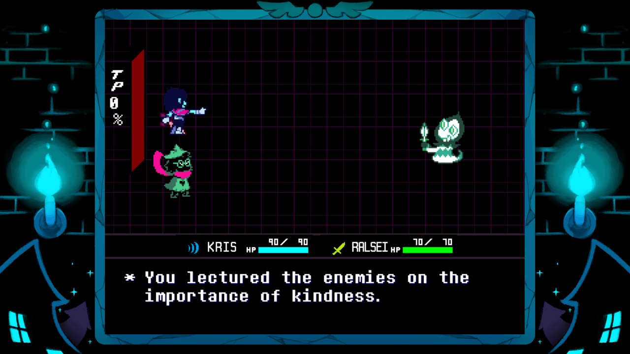 Kris lectures enemies on Kindness in Deltarune