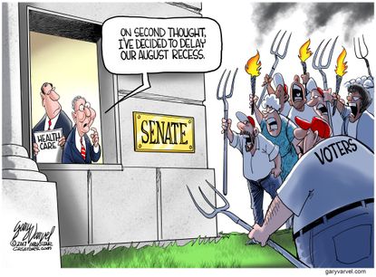 Political cartoon U.S. McConnell senate health care August recess