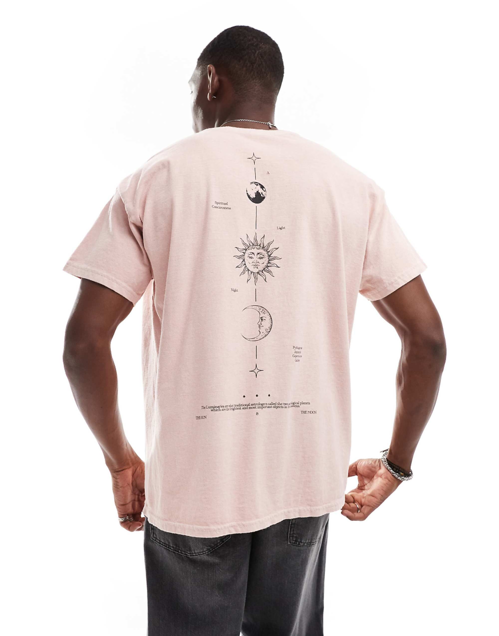 Asos Design Oversized T-Shirt With Celestial Spine Print in Washed Pink