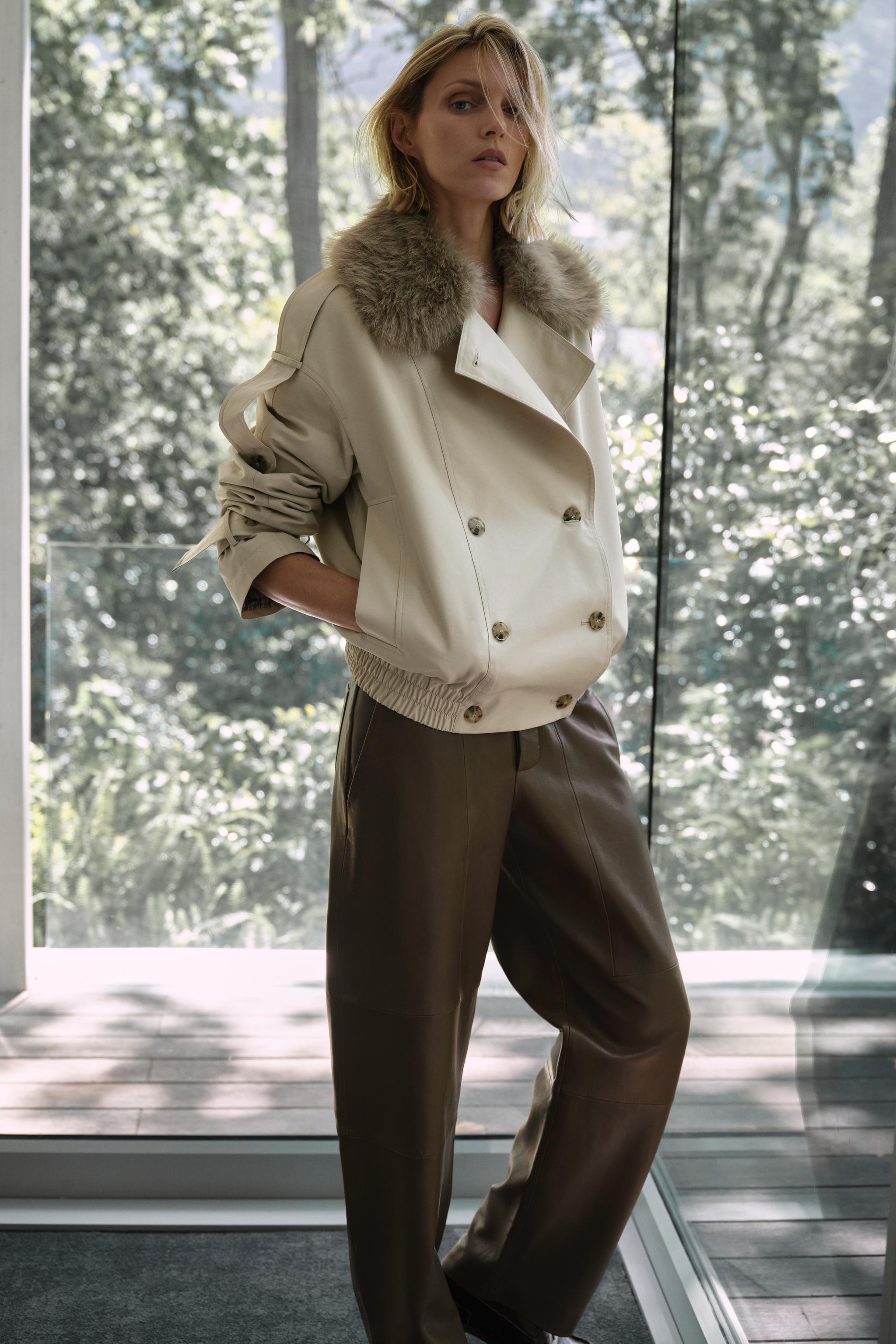 Quilted Trench Coat With Faux Fur Collar Zw Collection