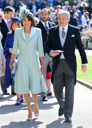 Carole and Michael Middleton arriving at Windsor Castle for the wedding of Prince Harry to Meghan Markle, 2018