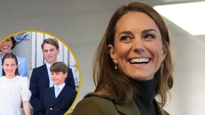 A roundel showing Prince George, Charlotte and Louis at Trooping the Colour and a picture of Kate Middleton during a visit to East Anglia's Children's Hospices' (EACH) shop in Hoveton