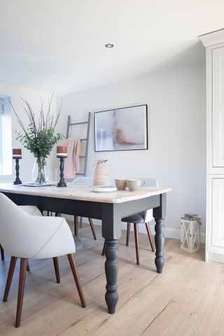 Hutchinson house: dining area with painted grey farmhouse table