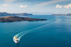 Ferry arrives at the port of Santorini Island