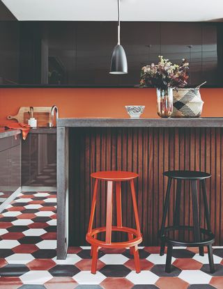 Red painted kitchen