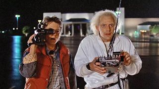 Marty McFly and Doc Brown in Back to the Future testing out the time machine