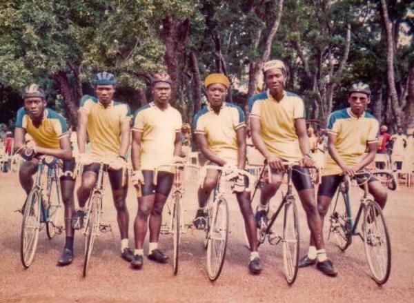 The Beninese National Team at the start of the team's first appearance in the Tour du Faso in 1985.
