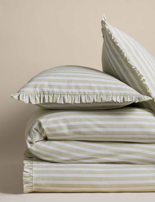 Pure Cotton Narrow Stripe Ruffle Bedding Set