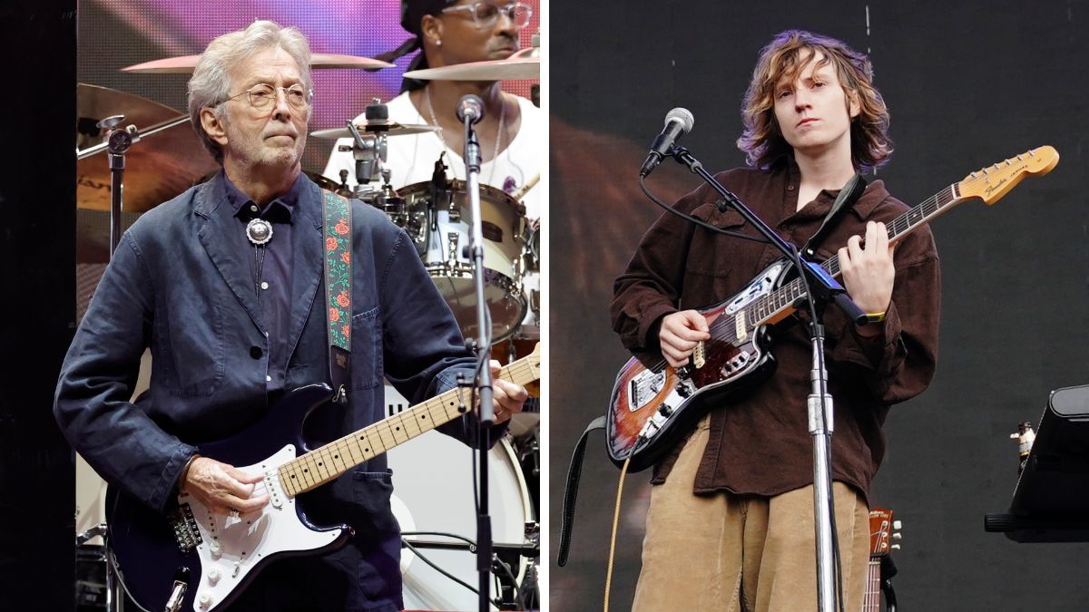 Left-Eric Clapton performs onstage during Day 2 of Eric Clapton&#039;s Crossroads Guitar Festival at Crypto.com Arena on September 24, 2023 in Los Angeles, California; Right- Mk.gee performs on the Twin Peaks Stage during day 2 of the 2021 Outside Lands Music and Arts Festival