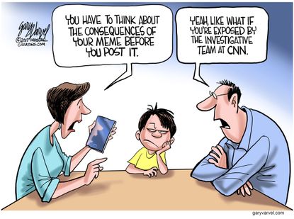 Political cartoon U.S. CNN investigative team fake news little kid memes