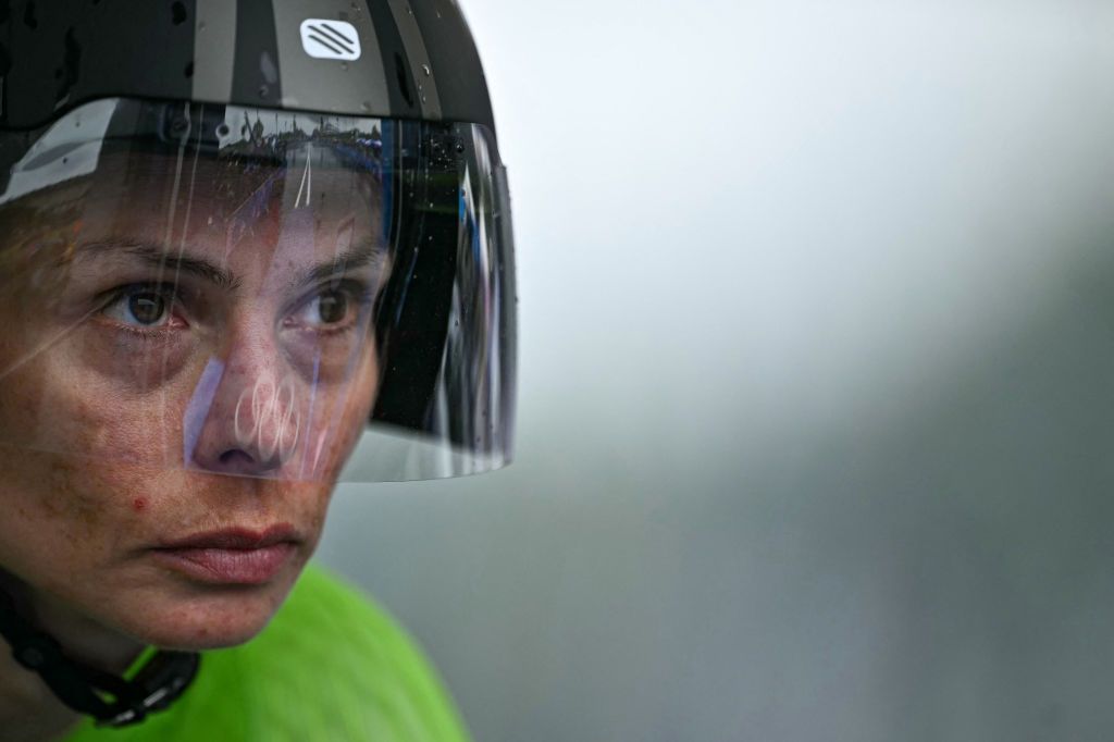Slovenia's Urska Pintar prepares to take the start of the women's road cycling individual time trial during the Paris 2024 Olympic Games in Paris, on July 27, 2024. (Photo by Ben STANSALL / AFP)