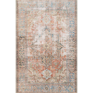 terracotta/blue-colored area rug