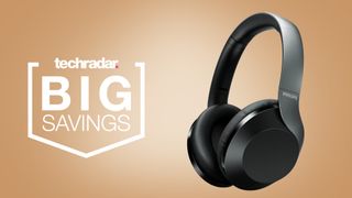 the philips ph805 wireless headphones on a beige background with the text 'big savings'