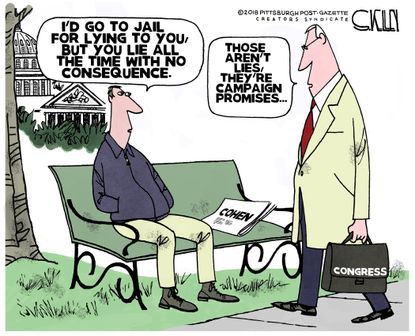 Political cartoon U.S. Michael Cohen Congress lies jail campaign promises