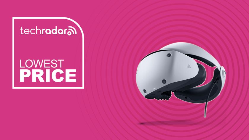 A PSVR 2 headset against a pink background