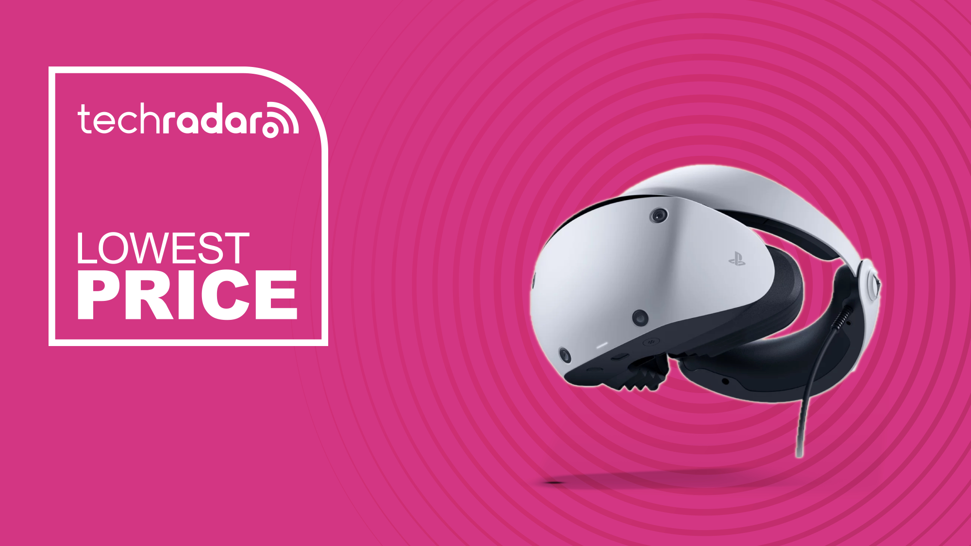 A PSVR 2 headset against a pink background