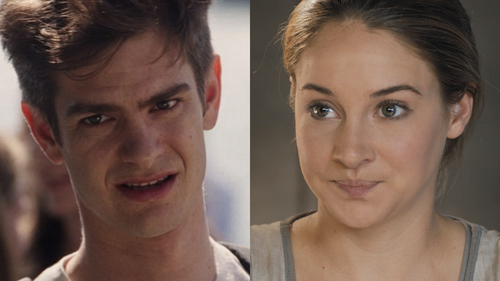 Andrew Garfield as Peter Parker in The Amazing Spider-Man 2 and Shailene Woodley in Divergent