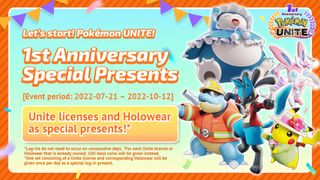 Pokemon Unite one year anniversary log-in bonus campaign