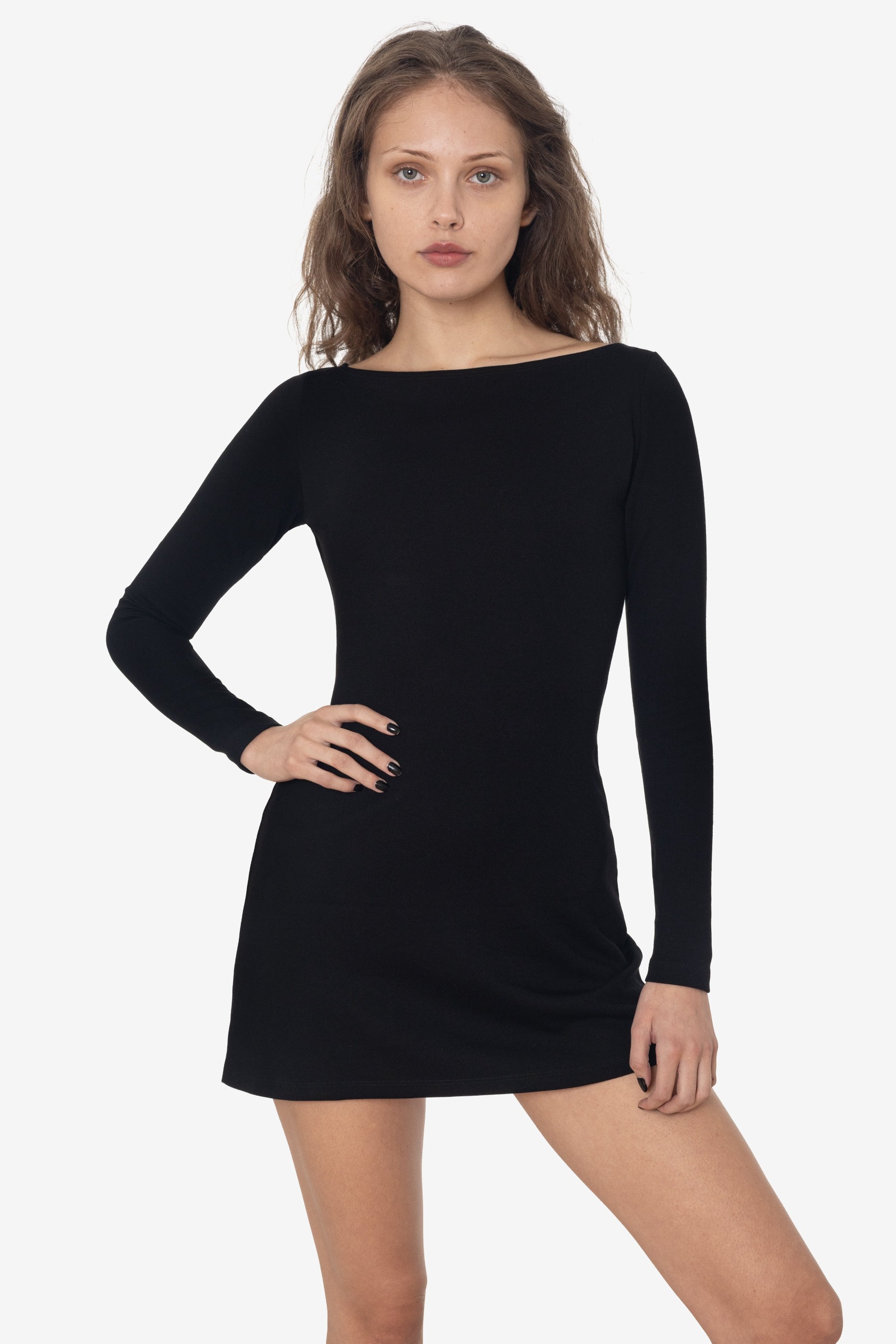 Pon3644 - Ponte Long Sleeve Boatneck Dress