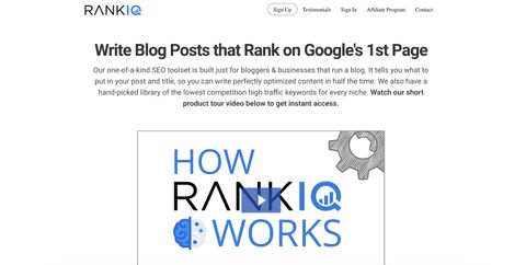 RankIQ home page