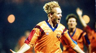 Ronald Koeman celebrates after scoring the winner for Barcelona against Sampdoria in the 1992 European Cup final.