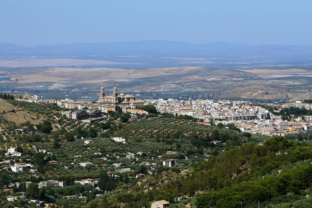 SIERRA DE LA PANDERA SPAIN SEPTEMBER 03 A general view of Jan City during the 77th Tour of Spain 2022 Stage 14 a 1603km stage from Montoro to Sierra de La Pandera 1815m LaVuelta22 WorldTour on September 03 2022 in Sierra de La Pandera Spain Photo by Tim de WaeleGetty Images
