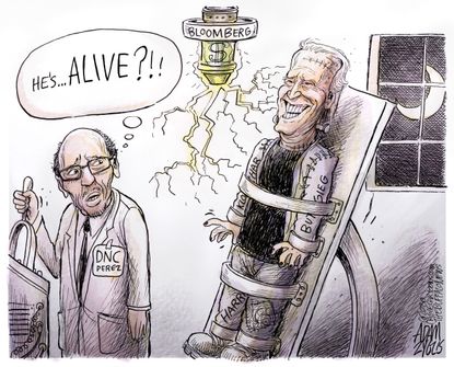 Political Cartoon U.S. Frankenstein Biden Buttigieg Klobuchar Harris DNC revival Bidenstein