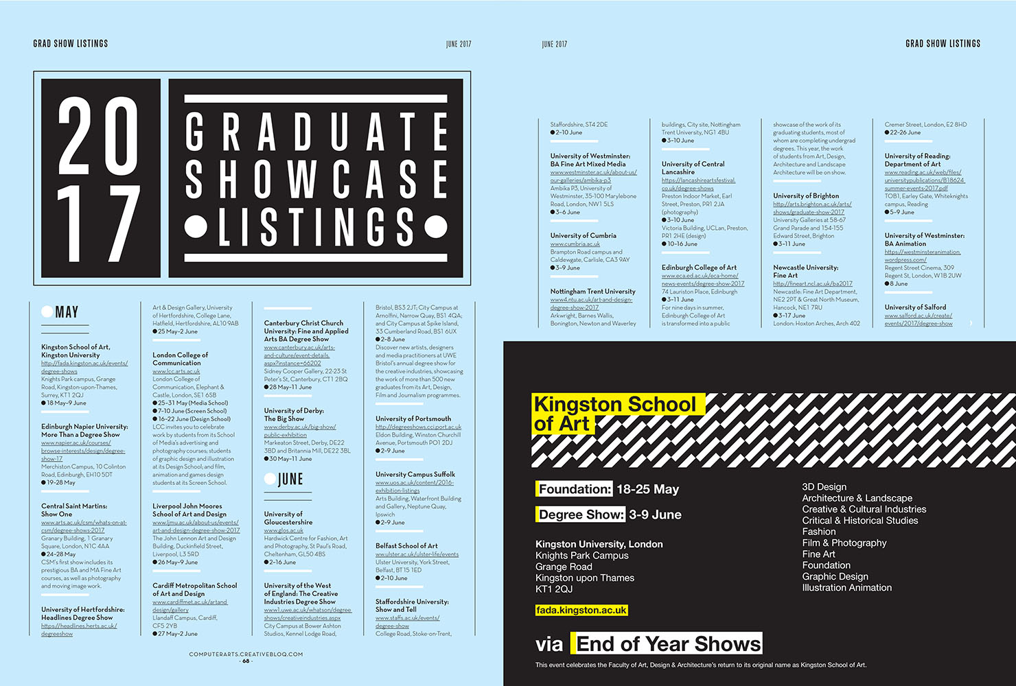 Graduate show listings cover the whole of the UK