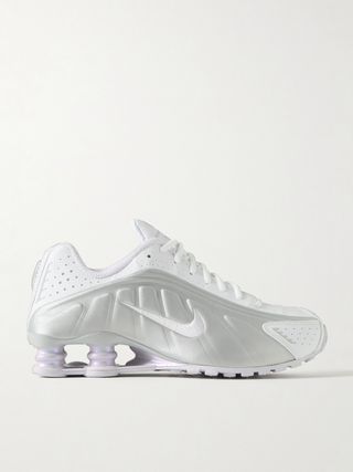 Shox R4 Metallic Leather and Mesh Sneakers