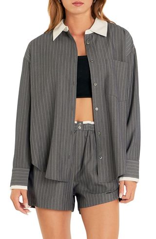 Oversize Pinstripe Button-Up Shirt