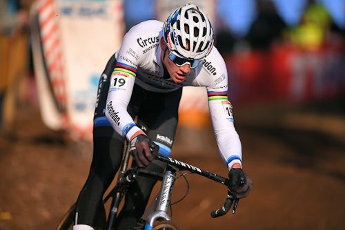 Mathieu van der Poel on his way to winning the Zolder Wolrd Cup