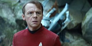 Scotty (Simon Pegg) looks concerned in a scene from Star Trek Into the Darkness