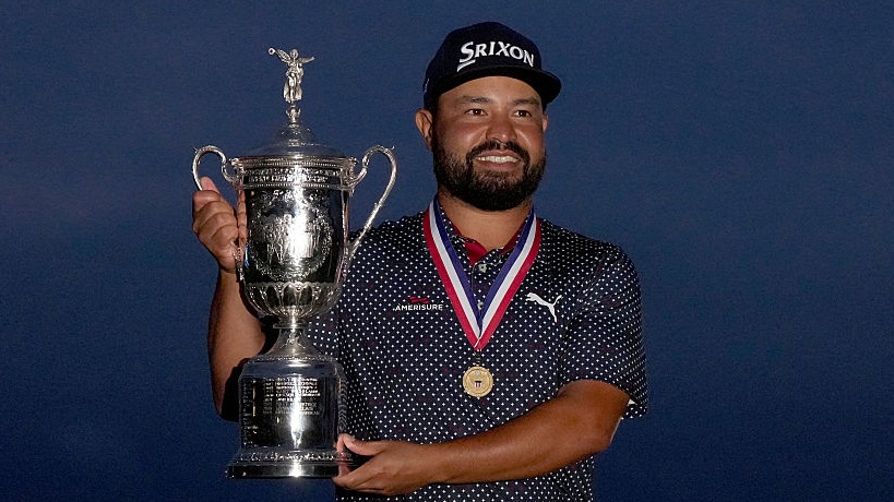JJ Spaun victorious at the US Open is pictured with the trophy following the Final Round at Oakmont Country Club. Oakmont, 