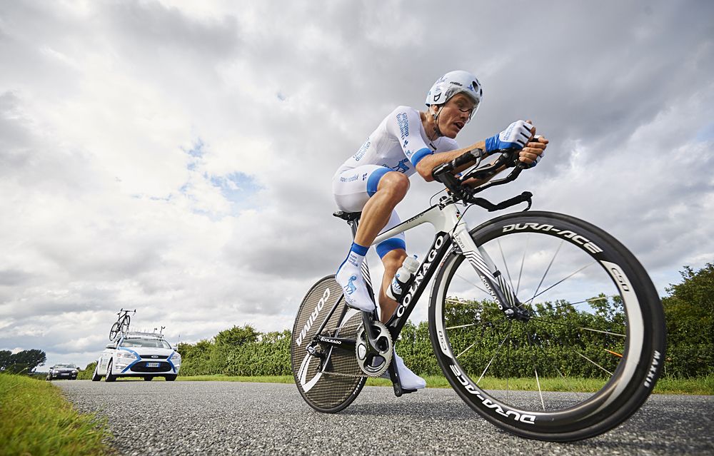 Team Novo Nordisk in action during stage four at the Postnord Danmark Rundt race time trial in Nyborg on July 30, 2016 in Nyborg