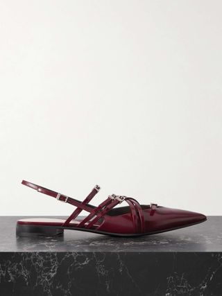 Seraphine Buckled Patent Leather Open Toe Flats