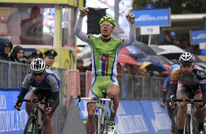 Peter Sagan celebrates his stage win in Tirreno-Adriatico